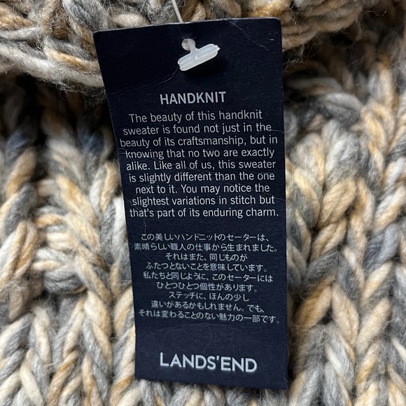 NWT Lands' End Chunky Knit Turtleneck Sweater - Cream and Gray - Picture 3 of 6